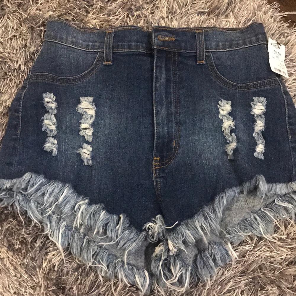 Denim fringe shorts